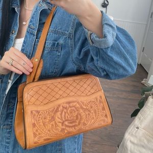 Vintage leather rose embossed western bag